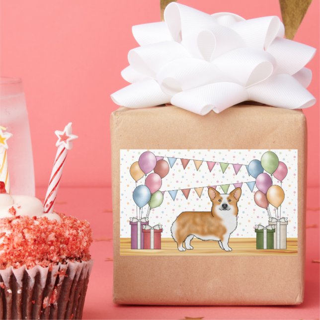 Sticker Rectangulaire Red Pembroke Welsh Corgi coloré Pastel Anniversair (Fête)