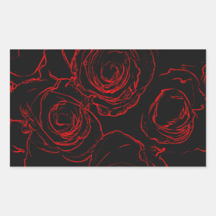 Sticker Rectangulaire Red Roses Arrière - plan noir