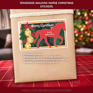 Sticker Rectangulaire Red Tennessee Walker Horse Noël Jingle Bells