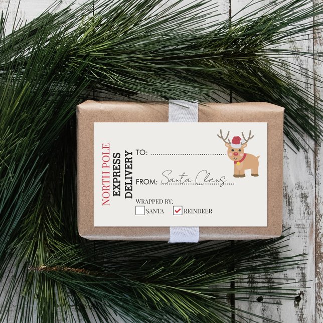 Sticker Rectangulaire Reindeer Cadeau officiel Père Noël Cadeau présent  (Reindeer Official Santa Claus Gift Present North P Rectangular Sticker)