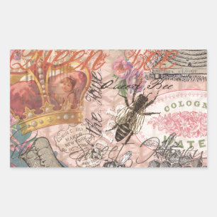 Sticker Rectangulaire Reine Abeille Vintage Beau Collage