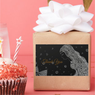 Sticker Rectangulaire Remerciement Élégant pour Baby Shower Mariage Noir