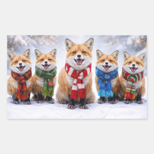 Sticker Rectangulaire Renard mignon et amusant des Fêtes de Noël