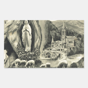 Sticker Rectangulaire Réplique Image vintage Lourdes, 1895 Pèlerinage