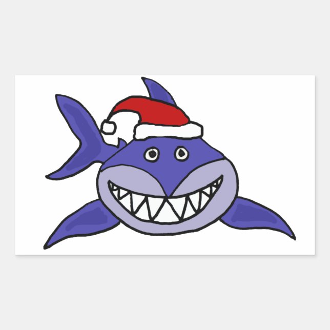 Sticker Rectangulaire Requin souriant portant un chapeau de Noël Art (Devant)