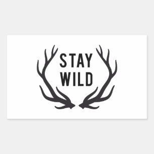 Sticker Rectangulaire rester sauvage, design de texte avec bois de cerf