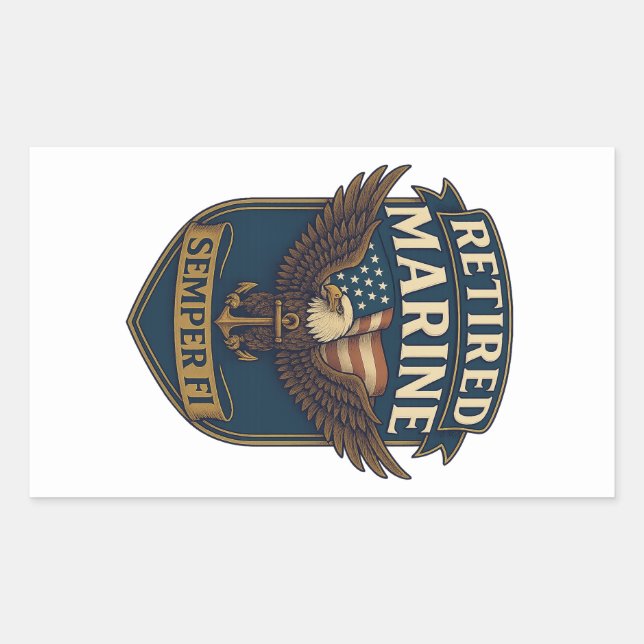 Sticker Rectangulaire Retired Semper Fi Marine over eagle & flag (Devant)
