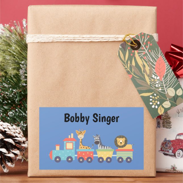 Sticker Rectangulaire Retour à l'école Toy Train Giraffe Zebra Nom du li (vacances)