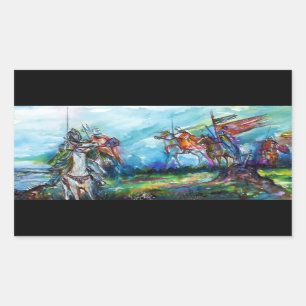 Sticker Rectangulaire RIDERS DANS LA TEMPÊTE Chevaliers Médiévaux Horseb
