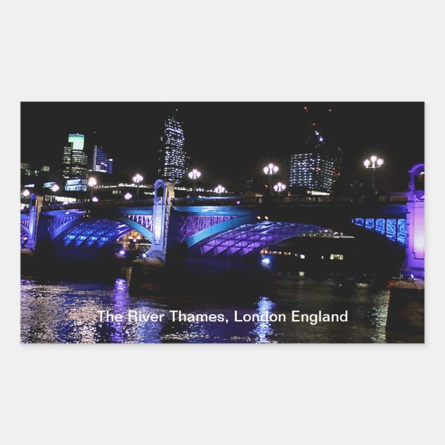 Sticker Rectangulaire River Thames at Night, Londres Angleterre (Devant)