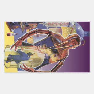 Sticker Rectangulaire Robot de science-fiction vintage avec des yeux à f
