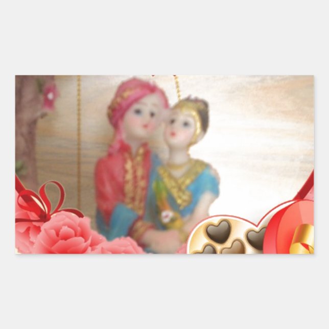 Sticker Rectangulaire Romantique Amour Coeur Art Imprimer (Devant)