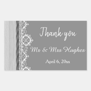 Sticker Rectangulaire Romantique gris blanc dentelle gris mariage merci