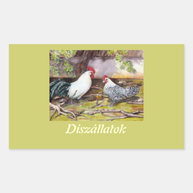Sticker Rectangulaire Rooster and Hen (Devant)