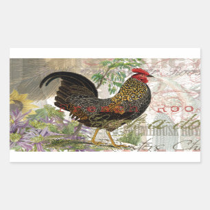 Sticker Rectangulaire Rooster vintage Français Collage Ferme Animaux dom