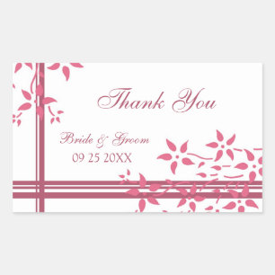 Sticker Rectangulaire Rose Blanc Floral Merci Mariage Favor Tags
