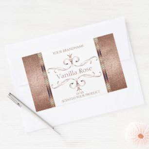 Sticker Rectangulaire Rose chic Parties scintillant or  blanche Étiquett