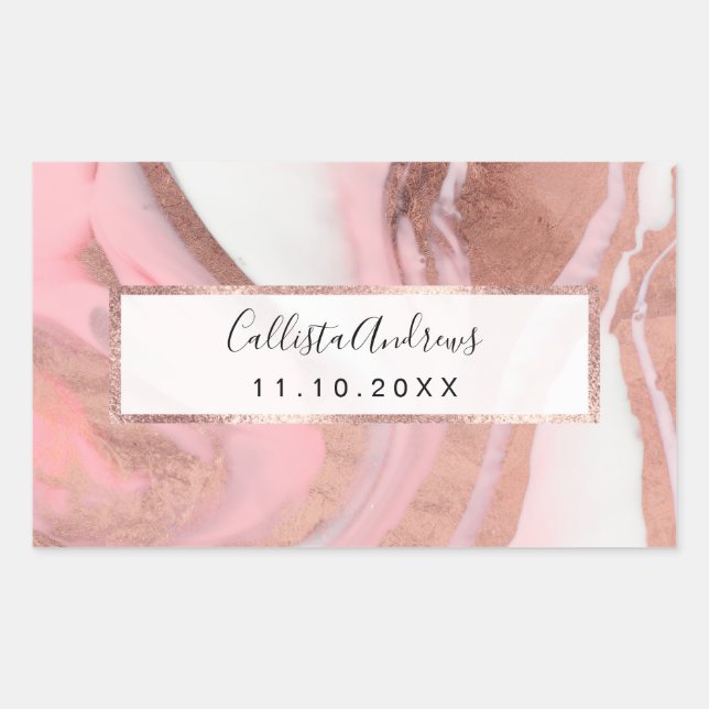 Sticker Rectangulaire Rose Gold Rose Girly Moderne Marbre Peint (Devant)