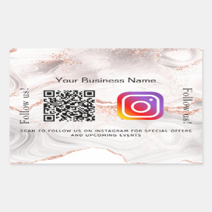 Sticker Rectangulaire Rose or agate marbre affaires qr code instagram