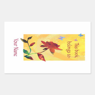 Sticker Rectangulaire Rose rouge sur jaune