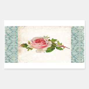 Sticker Rectangulaire Rose victorien et Damask