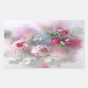 Sticker Rectangulaire Roses rouges roses blanches Aquarelle Modèle