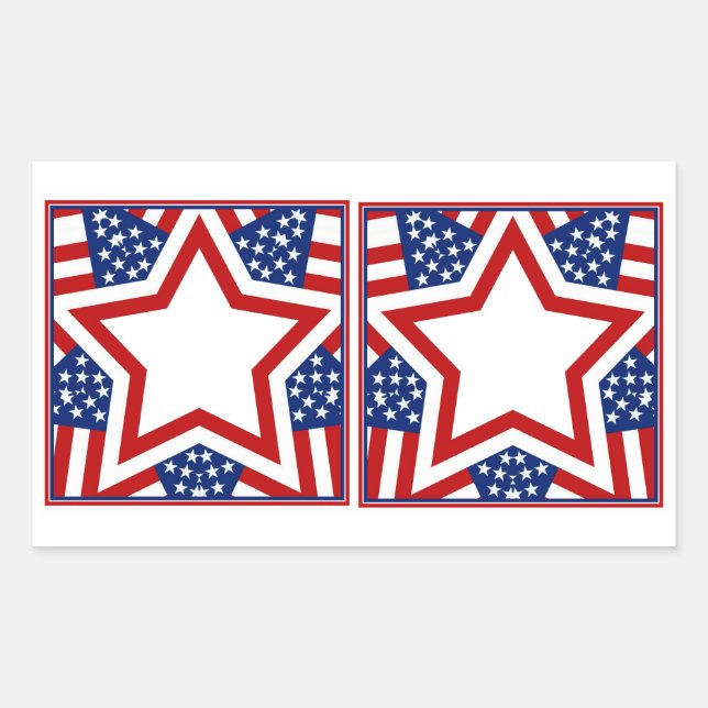 Sticker Rectangulaire Rouge blanc & bleu Star Design pour ajouter du tex (Devant)