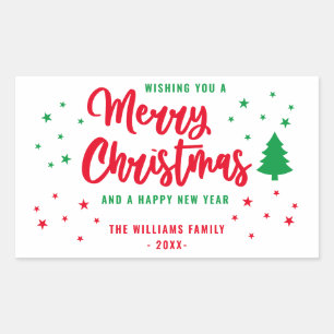 Sticker Rectangulaire Rouge blanc vert non photo Famille Joyeux Noël