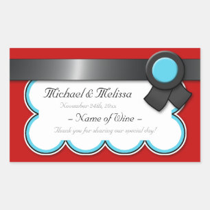 Sticker Rectangulaire Rouge et Turquoise, Mariage noir de bouteilles de