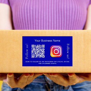 Sticker Rectangulaire Royal bleu blanc nom commercial qr code instagram