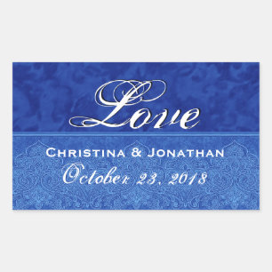 Sticker Rectangulaire Royal Blue Mariage Love Damask et ruban