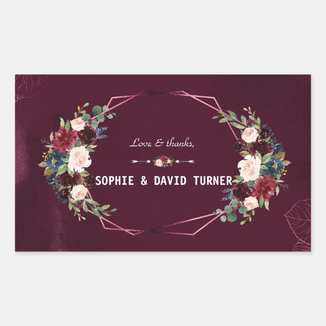 Sticker Rectangulaire Royal Bourgogne Floral Feuille Mariage géométrique (Devant)
