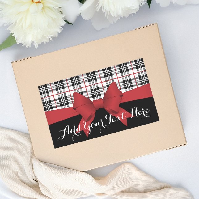 Sticker Rectangulaire Ruban rouge personnalisé et carton tartan (Créateur téléchargé)