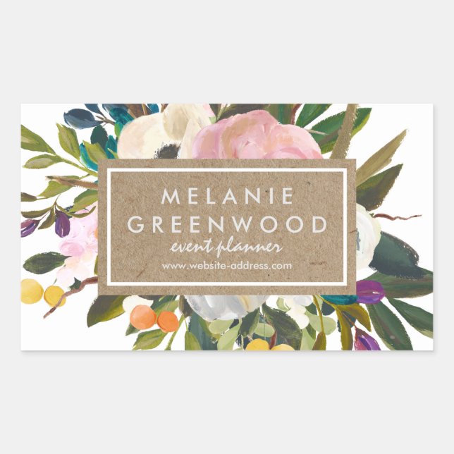 Sticker Rectangulaire Rustique et vintage avec fleurs (Devant)
