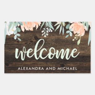 Sticker Rectangulaire Rustique Floral Romance Mariage   Bienvenue