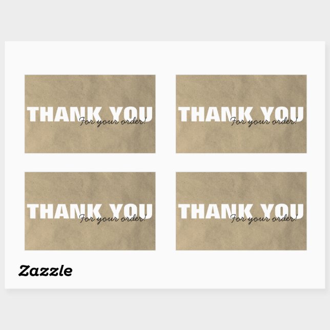Sticker Rectangulaire Rustique Kraft Merci pour votre commande (Feuille)