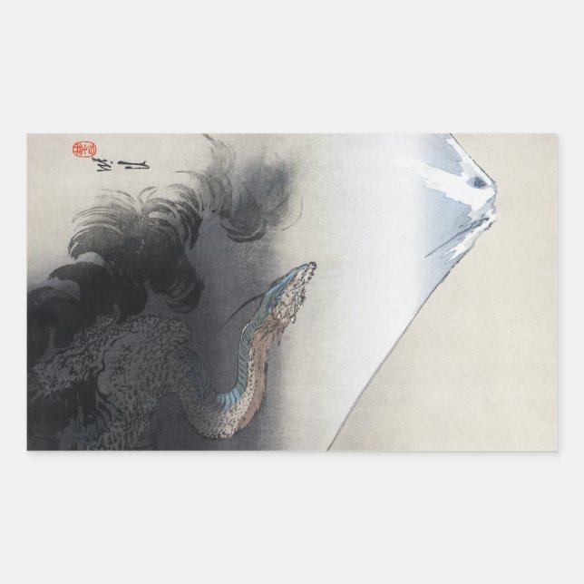 Sticker Rectangulaire Ryu Shoten : Dragon éblouissant sur Fuji, Japon (Devant)