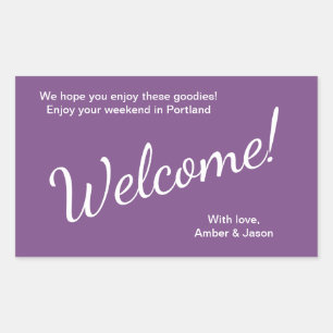 Sticker Rectangulaire Sac cadeau de bienvenue pour Mariage pourpre
