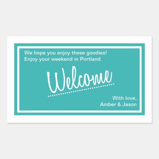 Sticker Rectangulaire Sac cadeau de bienvenue pour Mariage Turquoise (Devant)