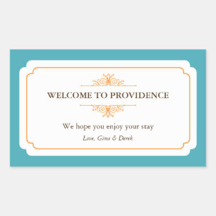 Sticker Rectangulaire Sacoche cadeau Graceful border orange bleu hors de