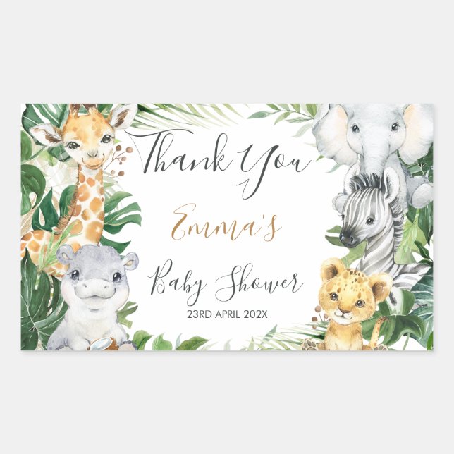 Sticker Rectangulaire Safari Animaux Baby shower verdoyant Favoriser (Devant)