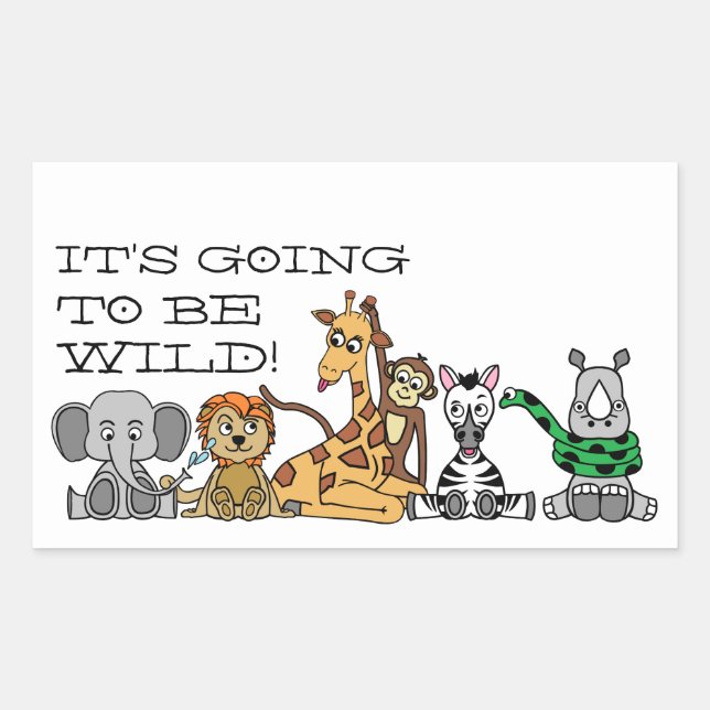 Sticker Rectangulaire Safari sauvage, fête d'anniversaire pour enfants (Devant)