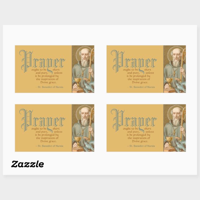 Sticker Rectangulaire Saint Benoît de Nursia (JM 07; Citation sur la pri (Feuille)