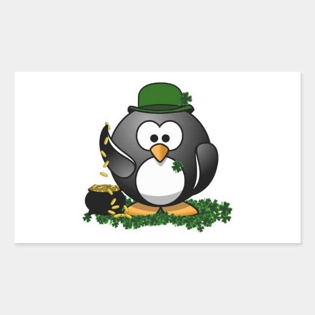 Sticker Rectangulaire Saint Patrick le jour du Lucky Penguin (Devant)