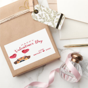 Sticker Rectangulaire Saint-Valentin mignon chien drôle Coeur de chien b