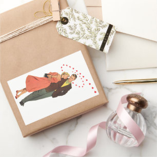 Sticker Rectangulaire Saint Valentin vintage, Coeurs Romantiques Floatin