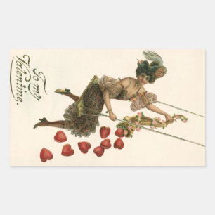 Sticker Rectangulaire Saint-Valentin vintage, dame victorienne sur une a
