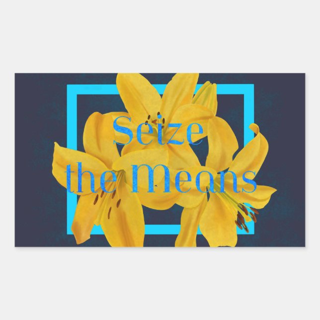 Sticker Rectangulaire Saisir les moyens avec Lys bleu et jaune (Devant)