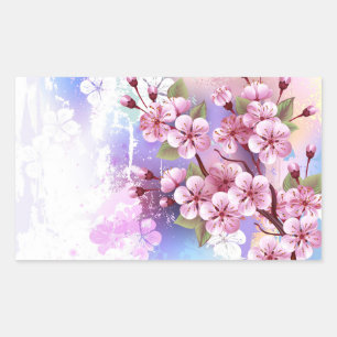 Sticker Rectangulaire Sakura rose sur la peinture Arrière - plan