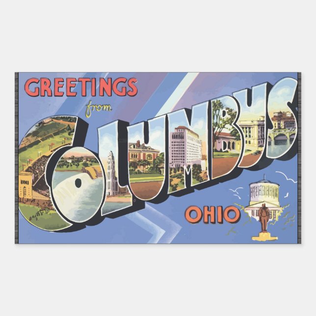 Sticker Rectangulaire Salutations De Columbus Ohio, Vintage (Devant)